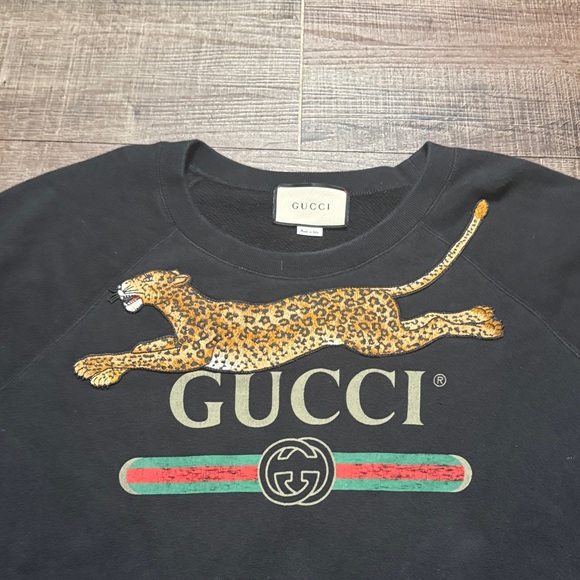 Gucci Black Crewneck Sweater with Leopard Motif - Picture 3 of 8